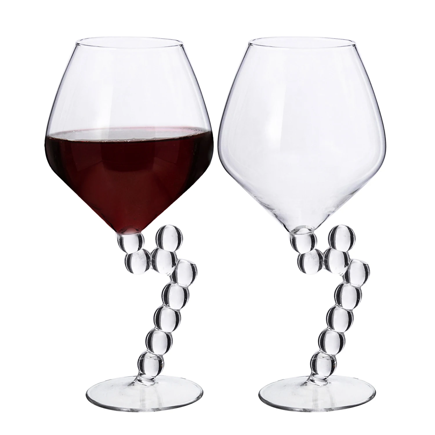 Wholesale Unique Creativity handmade ball beaded stem red Wine Glasses for party Restaurant