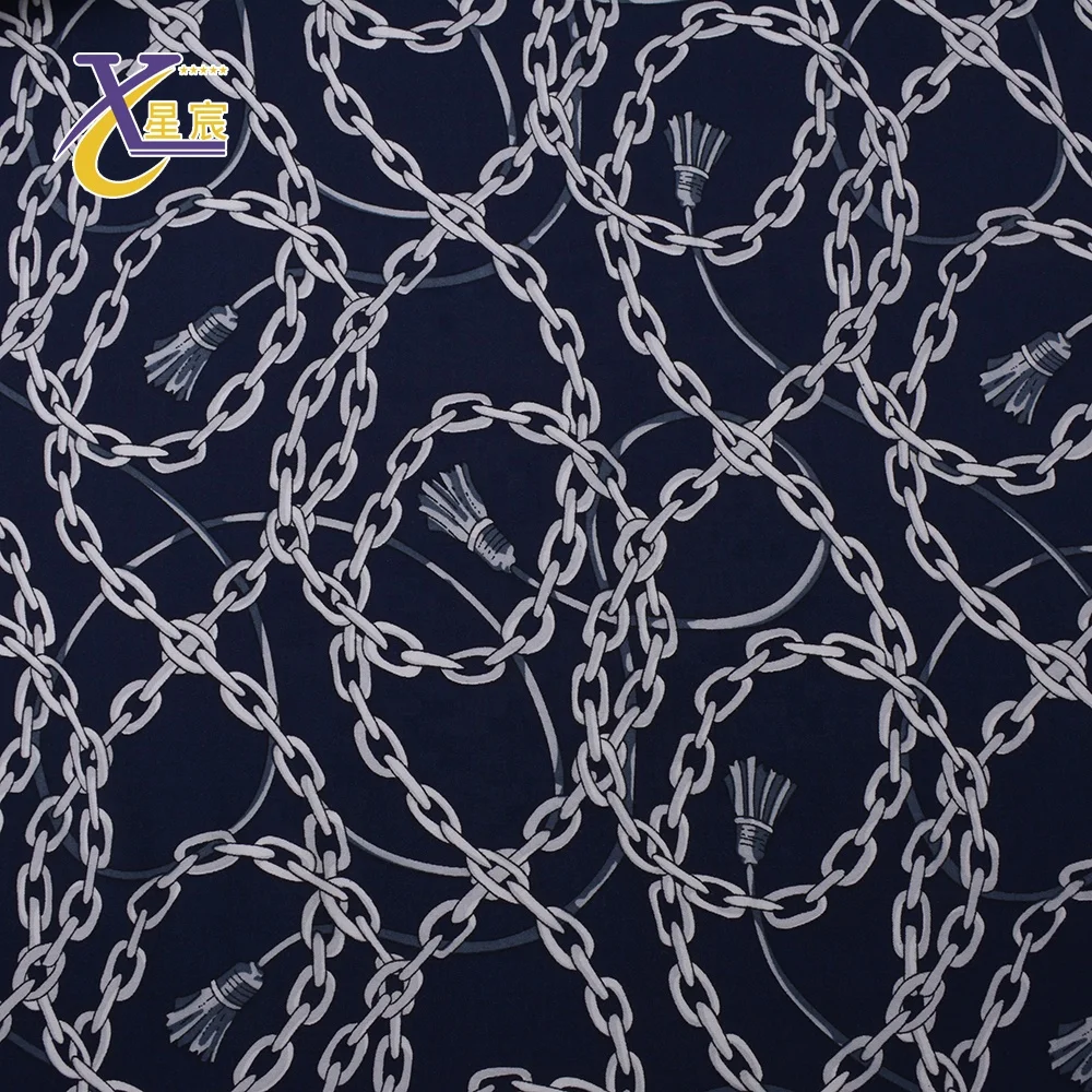 Latest design stock customized chain printing woven soft custom garment rayon fabric