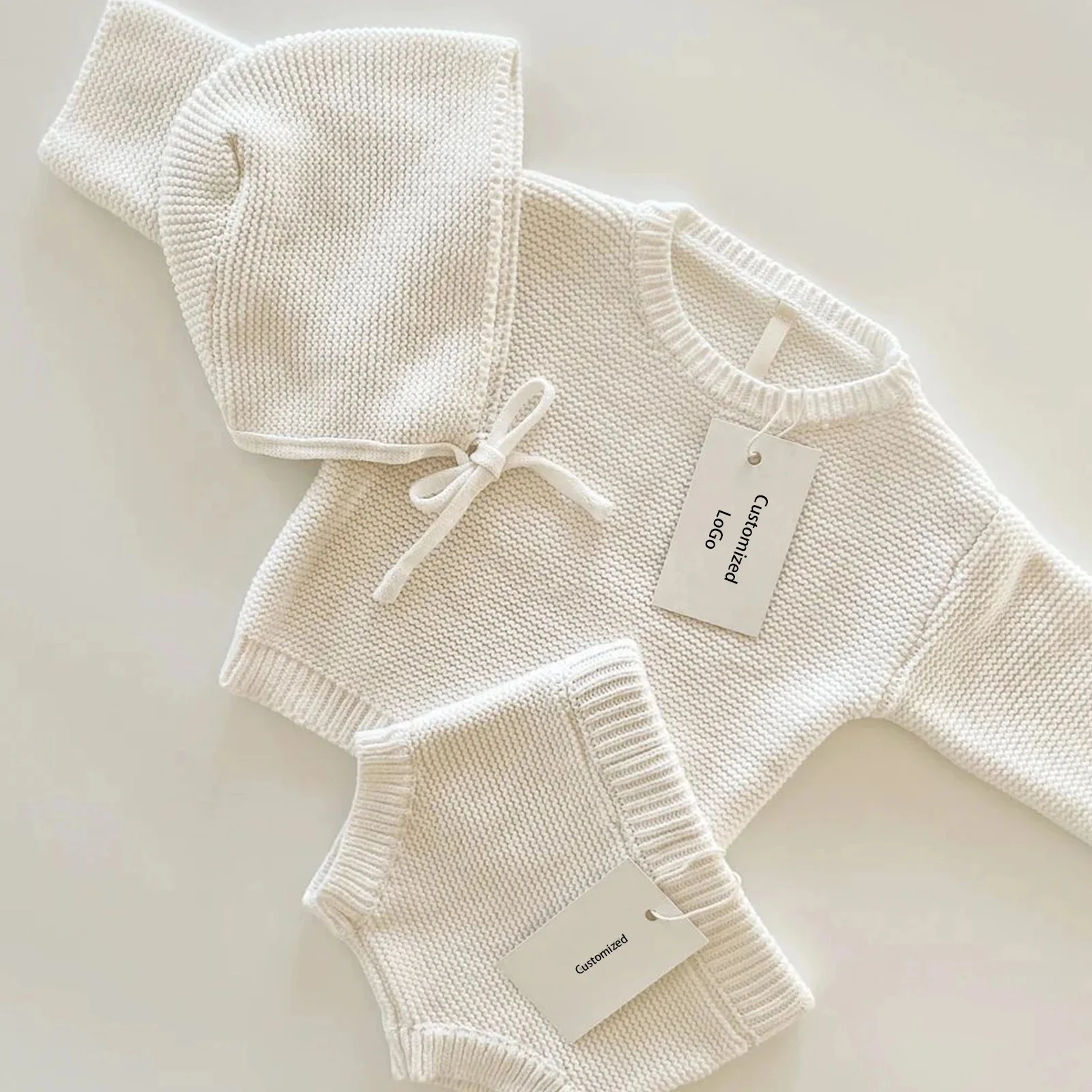 New Born Organic Cotton Outfit Knitted Set Chunky Baby Sweater Clothes Knit Baby Clothing Set
