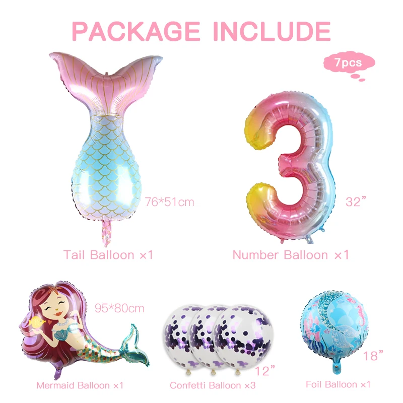 Mermaid Gradient Color Party Balloons 32 inch Number Birthday Children Decor
