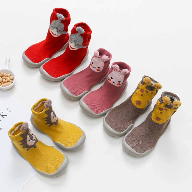 Симпатичные животные мягкие Нескользящие Детские резиновые подошвы махровые хлопковые носки