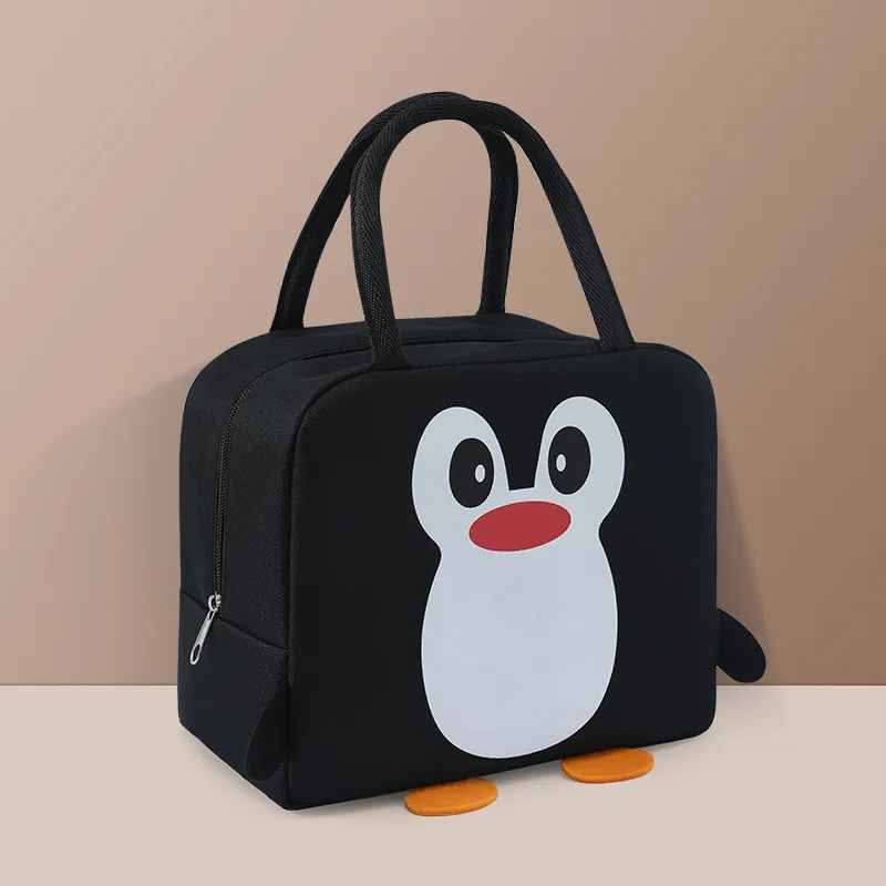 New Cartoon Penguin Lunch Cooler Bag Heavy-duty Aluminum Foil Picnic Tote Handbag Kids Insulated Bento Bag