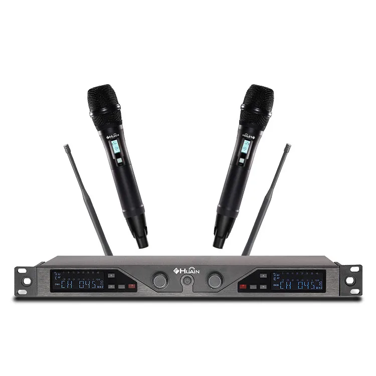 noise cancelling studio hand rechargeable fm 2 channel uhf wireless microphone system
