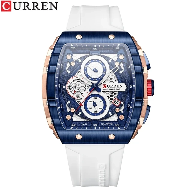 CURREN 8442 Man WristWatch Waterproof Chronograph Men Watch Military Top Brand Luxury White Silicone Original Sport Male Clock