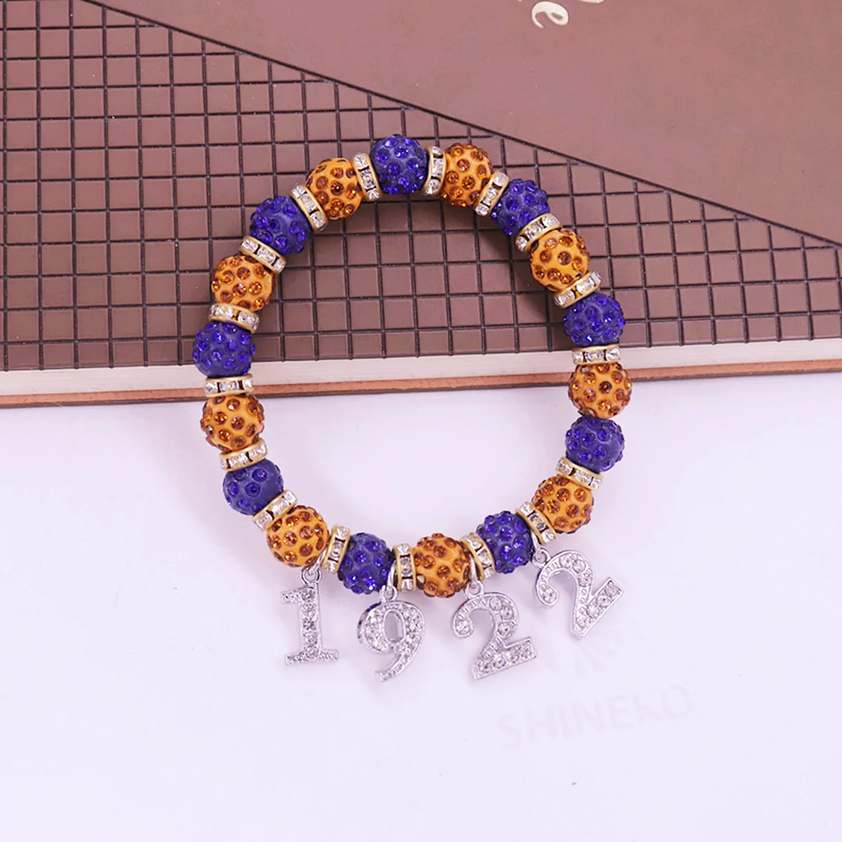 Premium Quality Greek Sigma Gamma Rho Inspired Gold And Blue Rhinestone Beaded SGRho 1922 Sorority Bracelet For Women