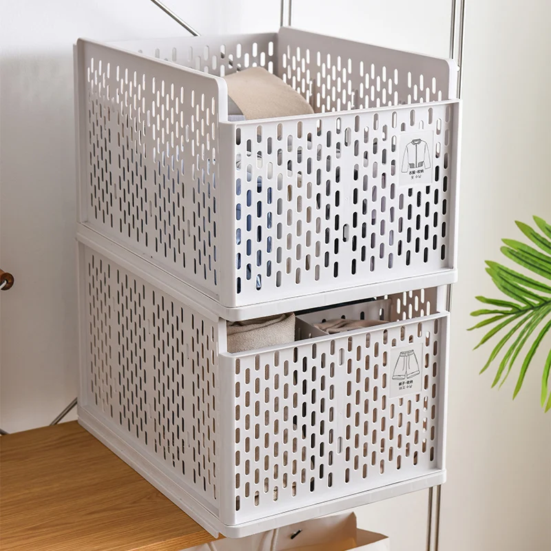 Wholesale Modern Multi-Function Foldable Plastic Basket Rectangle Storage Stacking Drawer for Clothes Injection Technics