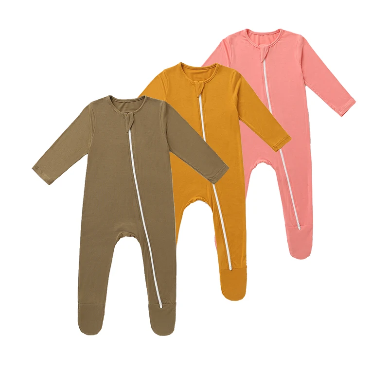 Hot Sales Bamboo Fiber jumpsuit Spandex clothes Custom Print Infant Pajamas Soft Breathable Zipper Baby Rompers