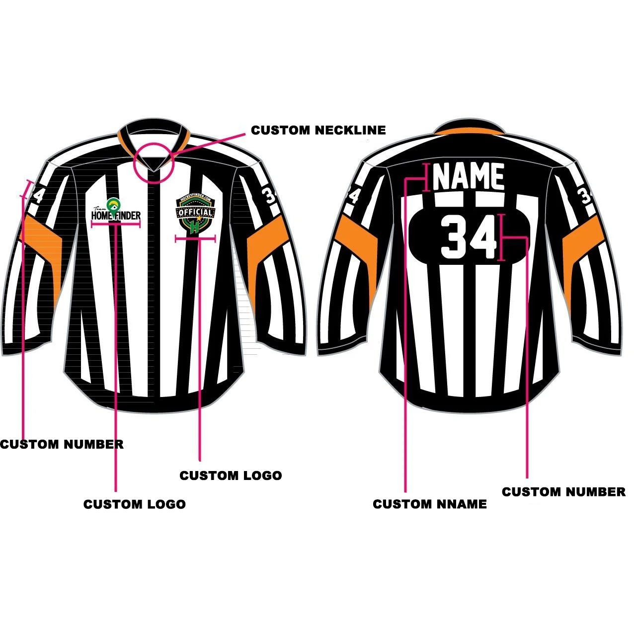 custom blank mens high quality vintage Referee Ice Hockey Jersey