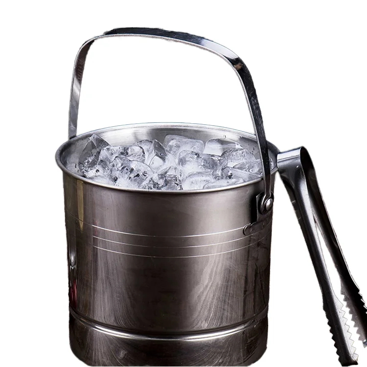 Stainless Steel Bar Metal Beer Ice Bucket Eco-Friendly Cooler with Tongs for Restaurants Giveaways