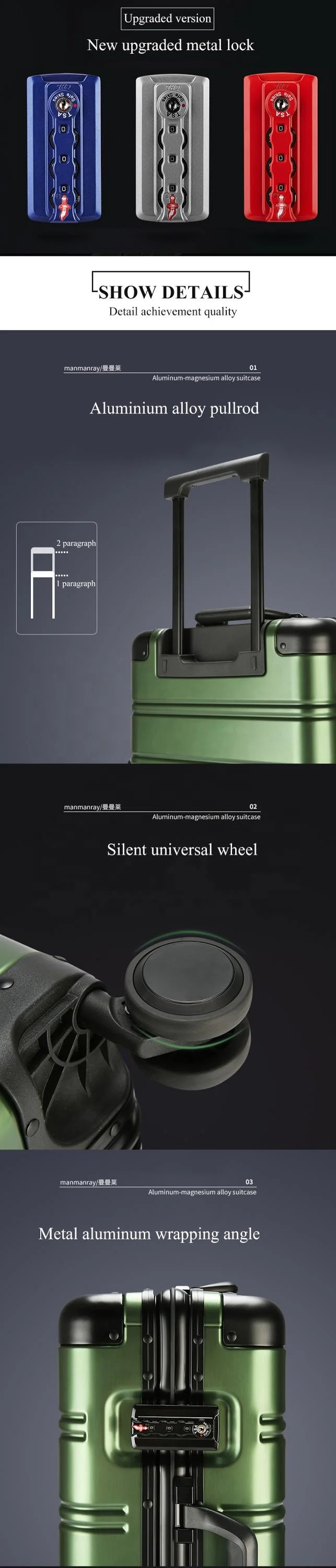 Bestselling Genuine aluminum luggage vintage luggage with wheel