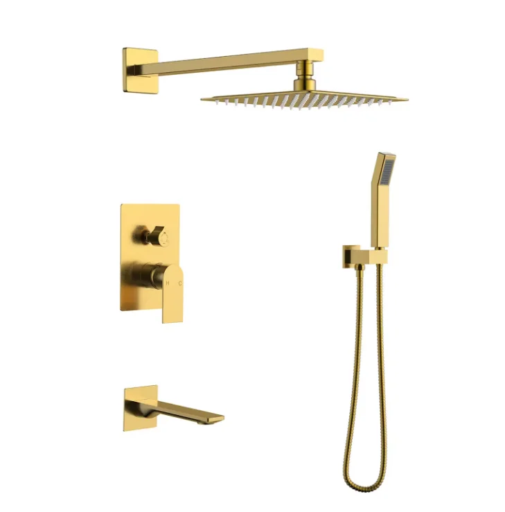 Concealed Shower Waterfall Rain Bathroom 180 rotary Square Brushed Gold bath shower set