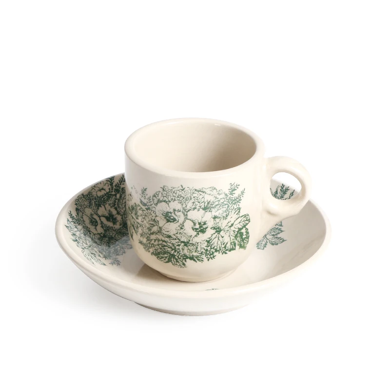 Pottery Drinkware Porcelain Coffee Cup Saucer Turkish Afternoon Tea Cups Vintage Flower Ceramic Mug Ice Cream Cup and Saucer Set