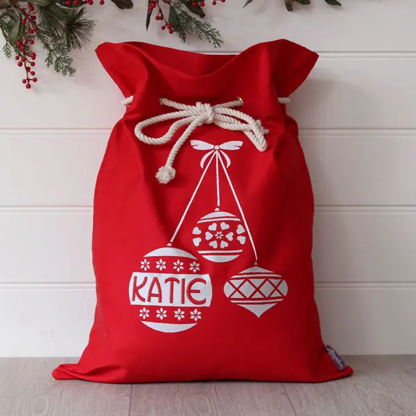 Personalized Santa Sack Ball Printing Red Beige Friends Cotton Rope Large Capacity Santa Sacks