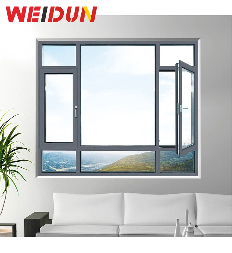 high quality WEI DUN aluminum alloy hinged windows with stainless steel gauze for house for commercial building for school