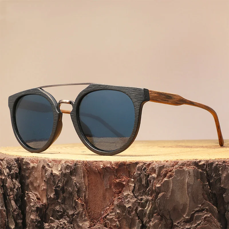 2022 Newest UV400 Vintage Retro Brand Designer Shades Free Custom logo Acetate Round Wood Polarized Sunglasses