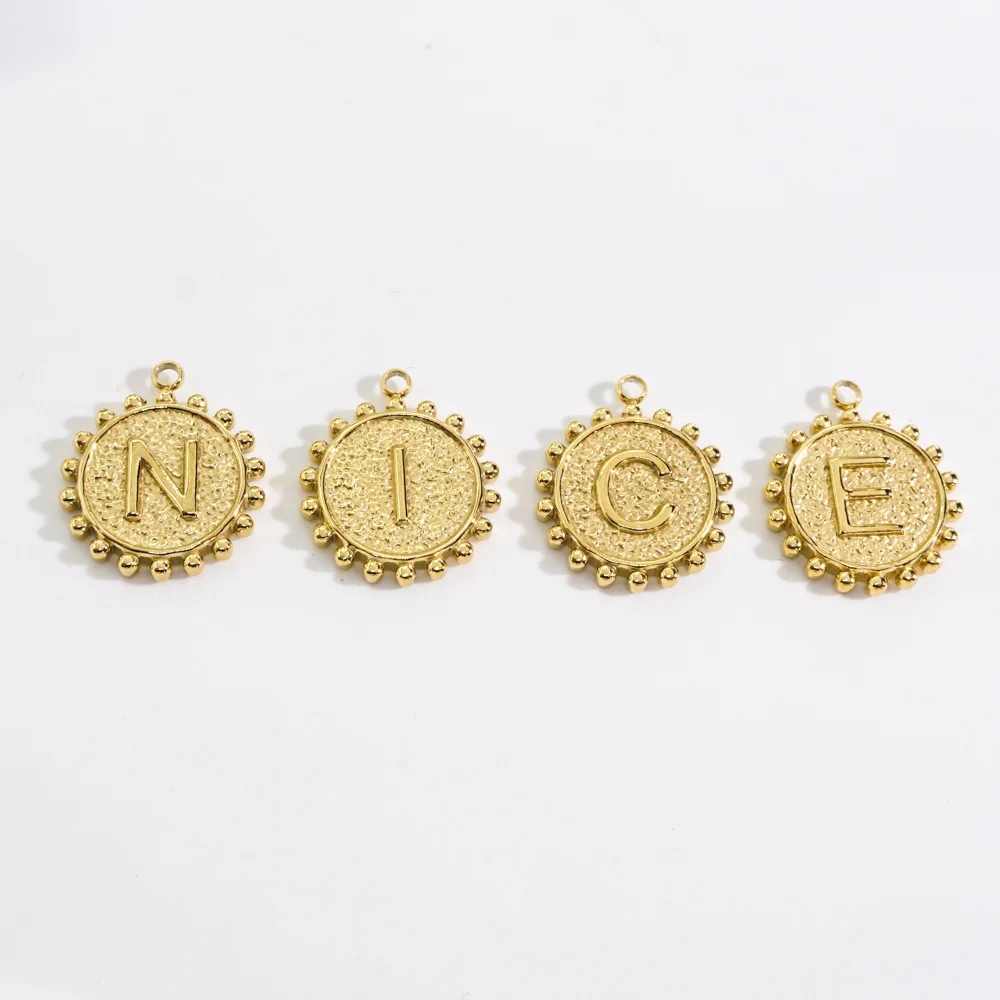 Classic circle 26 English letters stainless steel pendant ins European and American light luxury simple gold necklace pendant