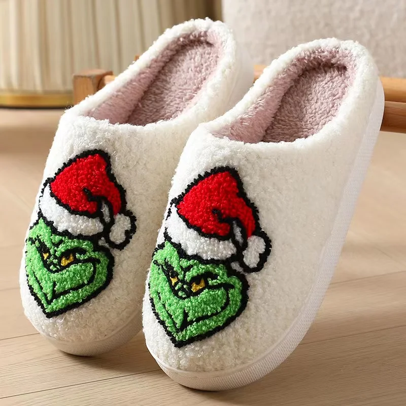 Christmas Wholesale Smile Face Pattern Slippers Women Winter Indoor Flat Warm Happy Face House Slides Cute Smile Slippers