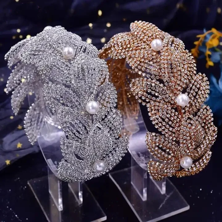 Keyon Bridal Crystal Crown Headpiece Pearl Bridesmaids Wedding Headband Rhinestone Bridal Hair Accessories