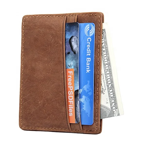 Оптовая продажа, тонкий держатель для карт, коричневый кожаный мужской минималистичный бумажник с блокировкой RFID