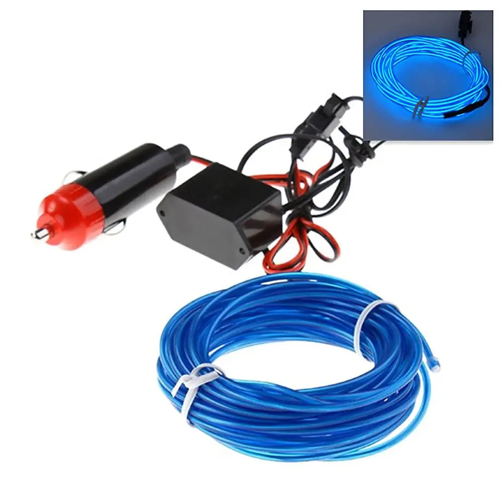Car Interior strip light Decorative 10 colors orange blue red 3M el wire neon with cigarette lighter inverter