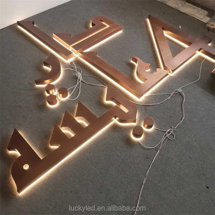 Outdoor stainless steel mirror backlit letter sign metal business sign logo led store company name led letter sign