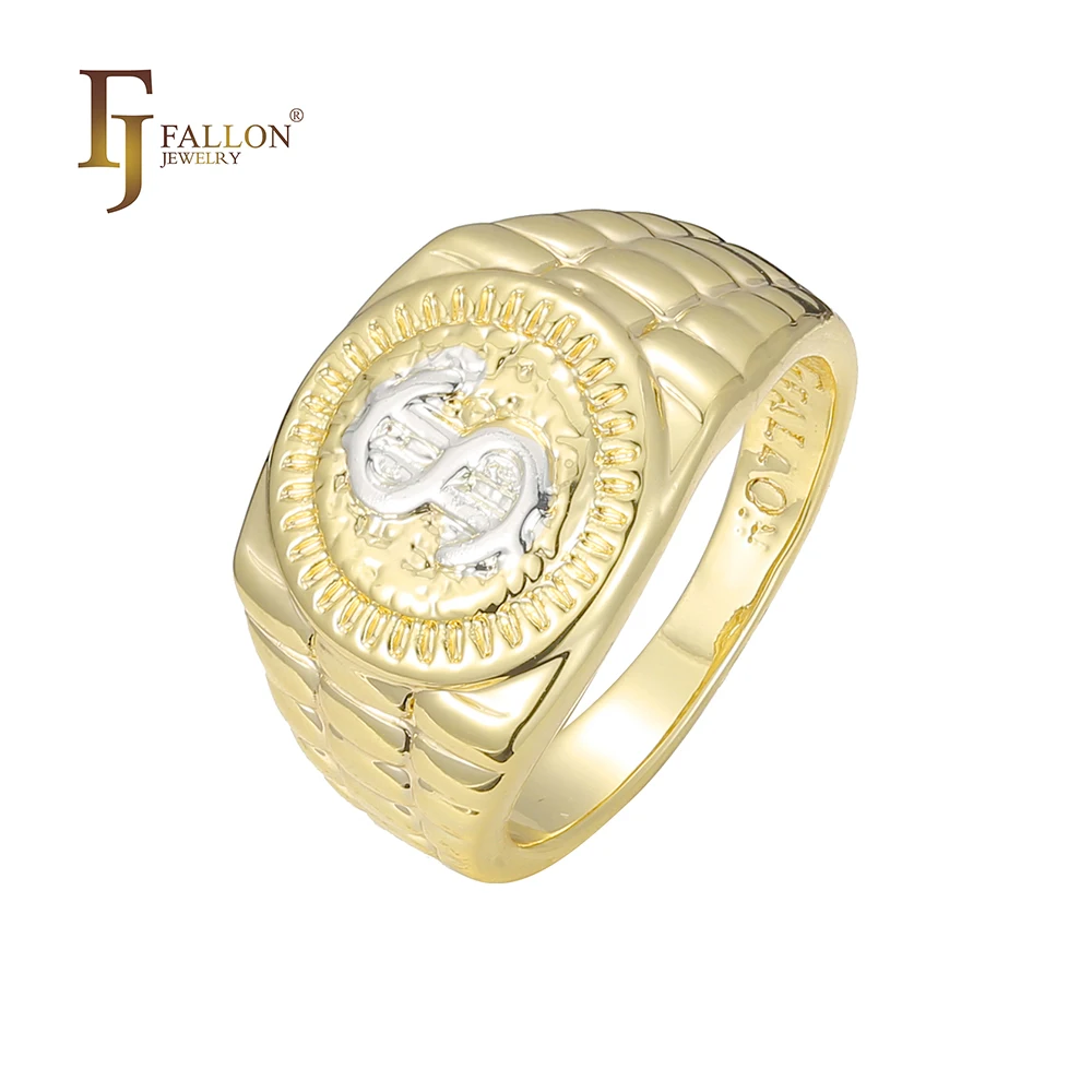 Z53100262 FJ Fallon модные ювелирные кольца с серебряным знаком доллара покрытый золотом 14 карат двухцветная латунь