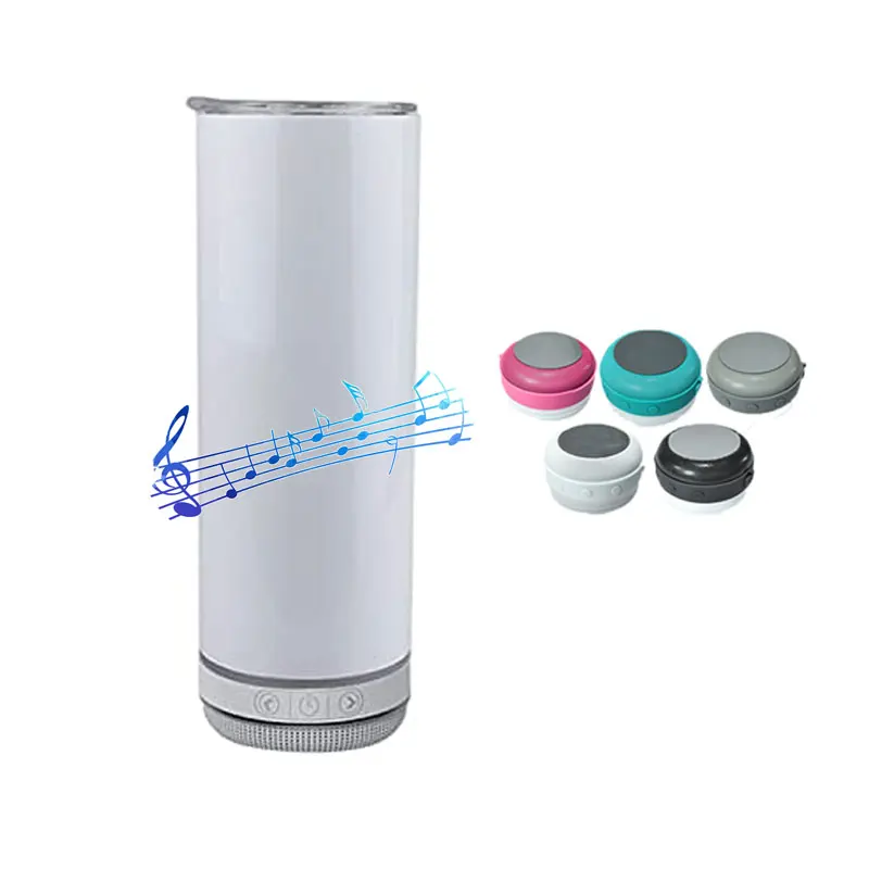 Открытый 20 унций прямой Тощий двойной умный беспроводной Белый сублимационный пустой музыкальный динамик тумблер с крышкой USB зарядное устройство
