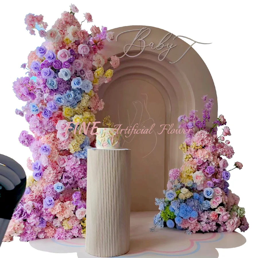 Purple Artificial Flowers Row Wedding Backdrop Floral Arch Other Wedding Decorations