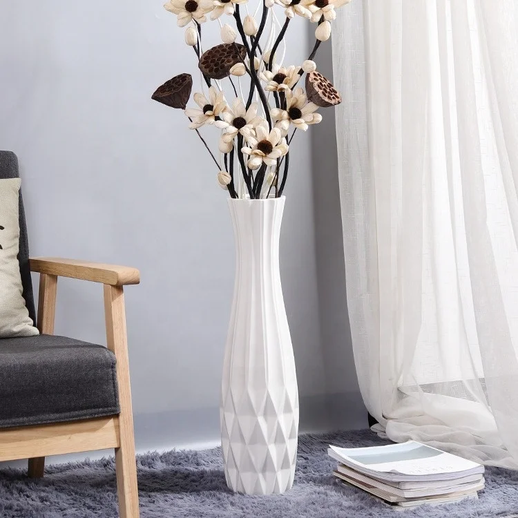 Ceramic Floor Large Vase 17.7 Inches White Modern Flower Tall Vases for Office Home Farmhouse Living Room