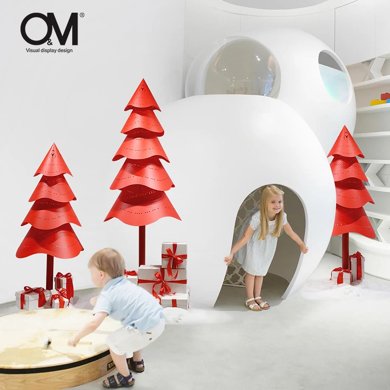 Дизайн дисплея O & M, Рождественская елка, красный магазин, декоративные предметы, витрина, Декор
