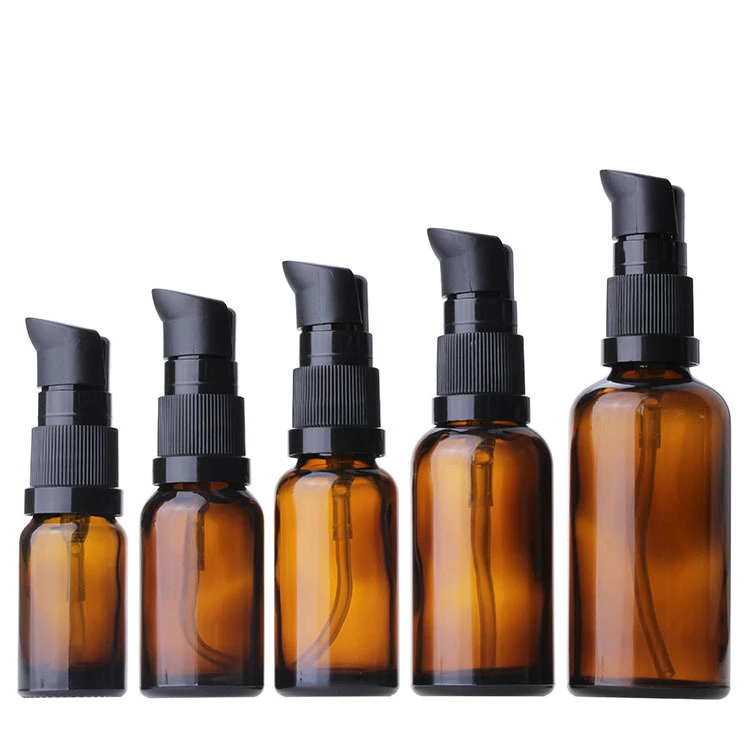 
empty amber 10g 15ml 20ml 30ml 50ml 100ml cosmetic glass airless pump bottle 