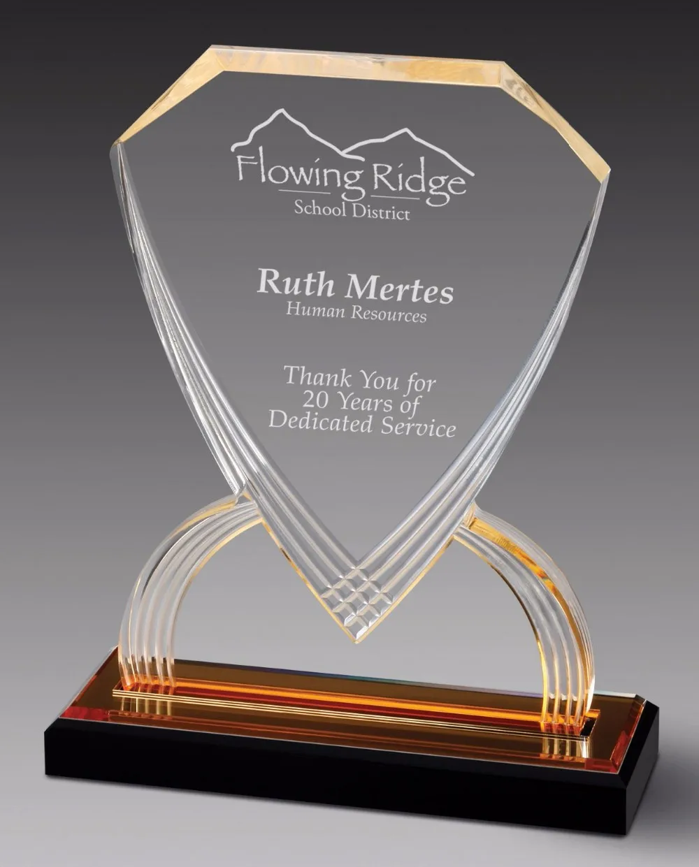 Customizable Transparent 8-3/4 Inch Acrylic Shield Trophy Clear Crystal Medals and Trophies with Black Base