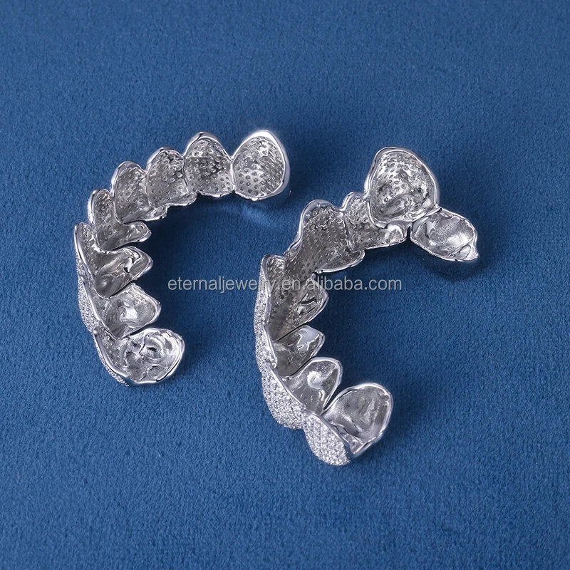 Factory Customized 100% Passed Diamond Tester Top & Bottom 1- 24 VVS Moissanite S925 Silver Solid Gold Grillz for Teeth