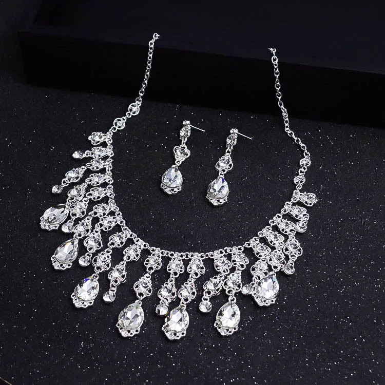 Rhinestones Silver Branch Baroque Tiara Crown Wedding Party Hair Accessories Bridal Hair Jewelry 3pcs set T0011