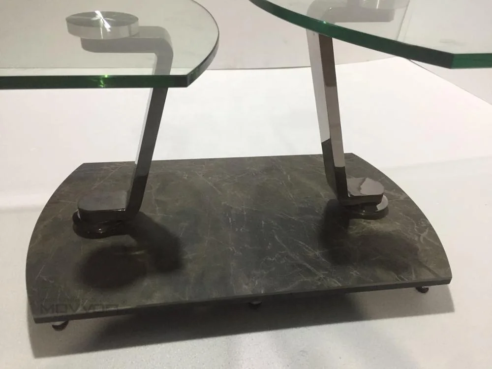 Motional black nickel steel chromed feet ceramic base coffee table with glass rotation top