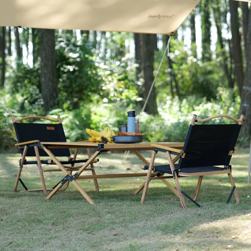 SUNNYFEEL Outdoor Furniture Portable Camping Chairs Folding Outdoor Steel Wood Grain Foldable Fishing Kermit Chair