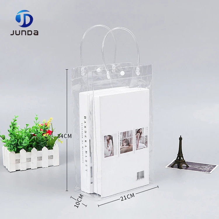China Custom transparent pvc button toilet bag without zipper Clear PVC bag with handle gift bags