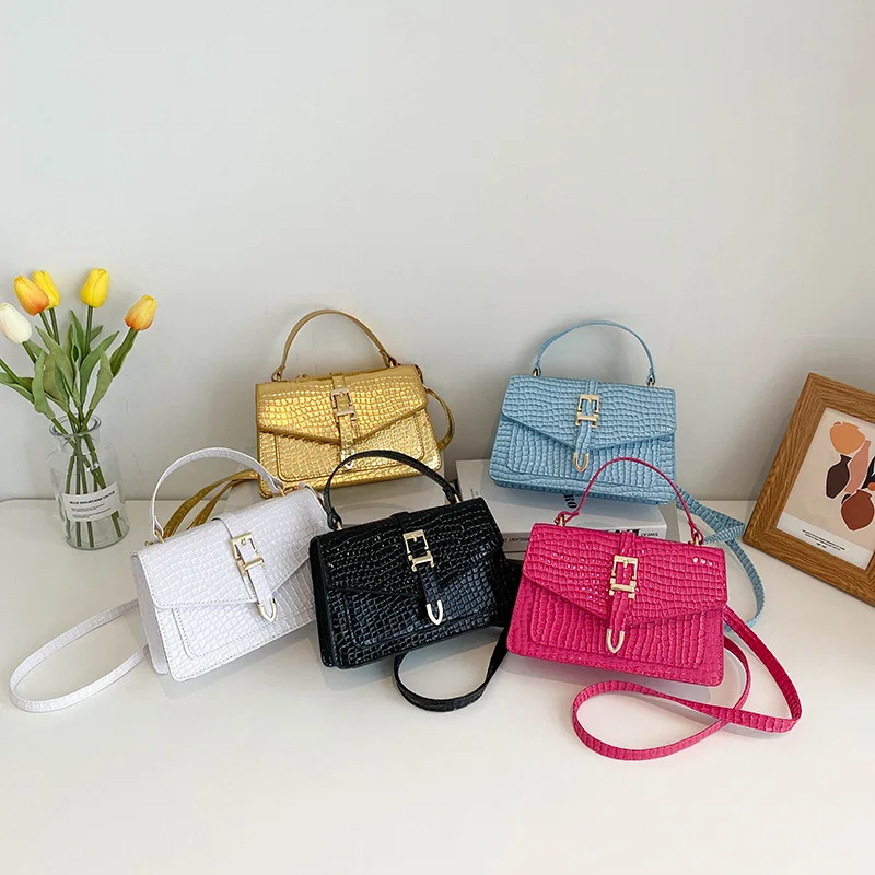 Z096 Fashion Handbags For Women Elegant Casual Ladies Horizontal Square Bags Crocodile Embossed Travel Flap Bag