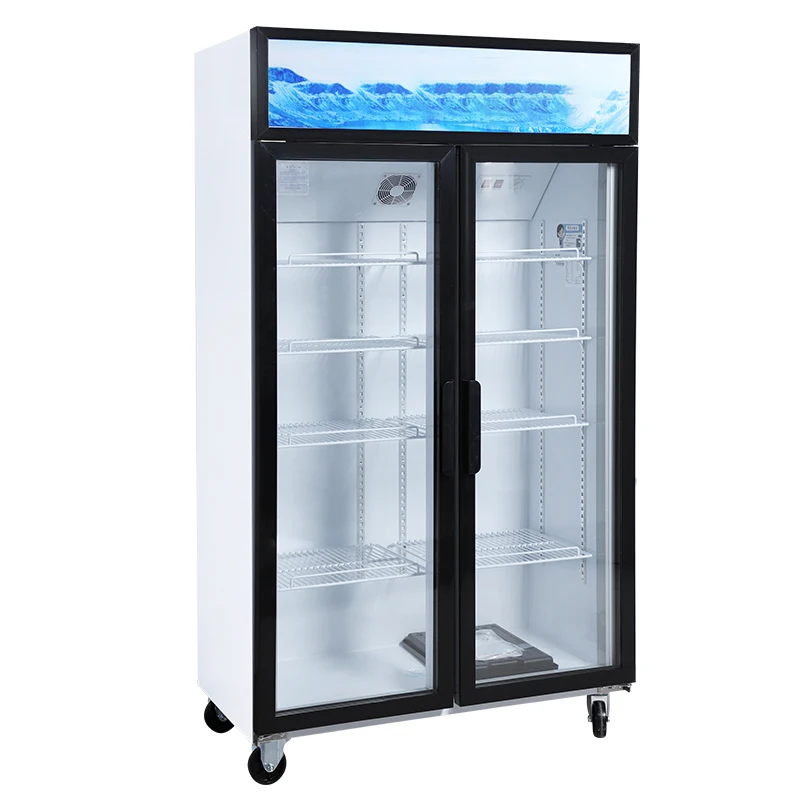 Fan Cooling Supermarket Chiller Glass Door Fridge Upright Freezer Mobile Display Showcase Drink Cooler Beverage Refrigerator