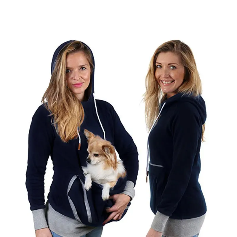 Hot Sell Womens Kangaroo Hoodie Front Pocket Long Sleeve Pet Holder Carrier Sweatshirt Cat Thumb Hole Hoodies