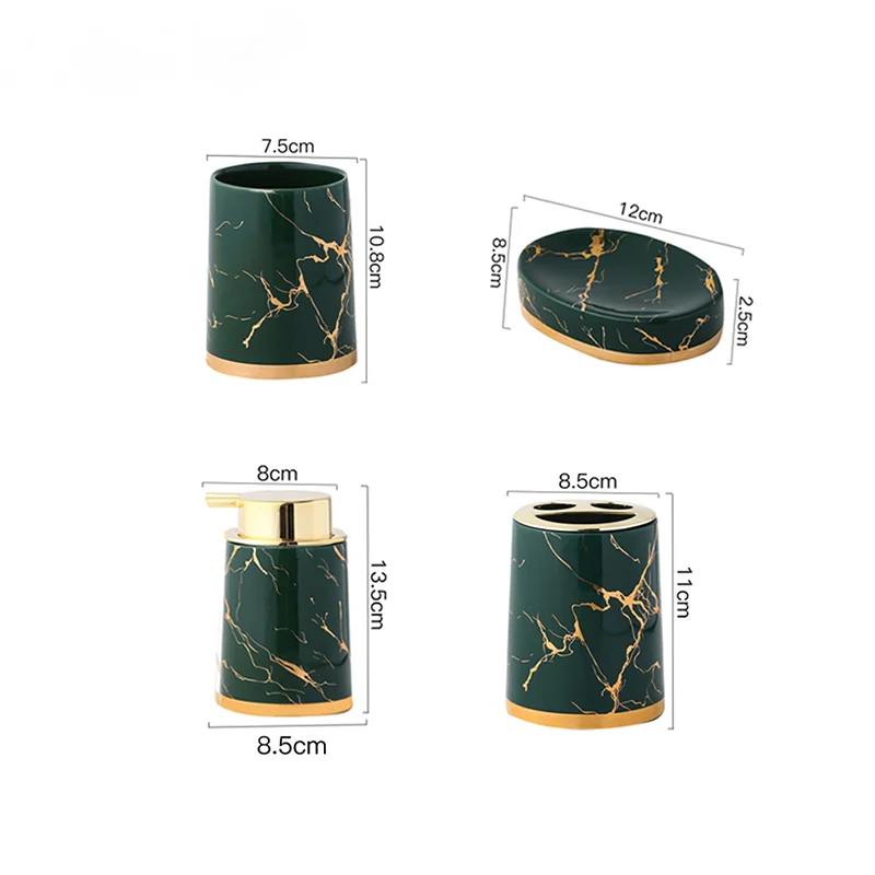Light Luxury Ceramic Marble Bathroom Accessories Wash Set Dispenser Mouthwash Cup Toothbrush Holder Soap Dish Singleton