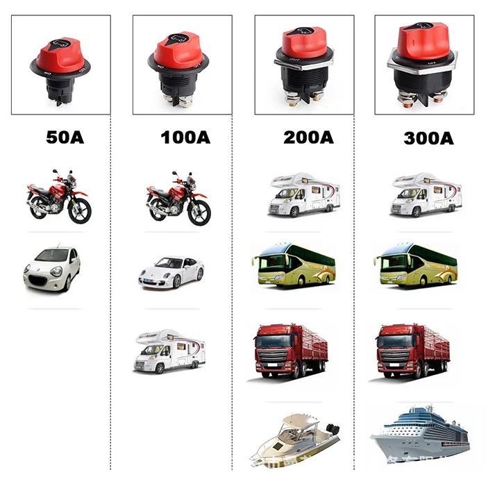 50 100 200 300A Car Battery Race Rally Switch 12V Battery Disconnector Isolator Cut Off Switch Kit For RV Motorcycle Truck Boat