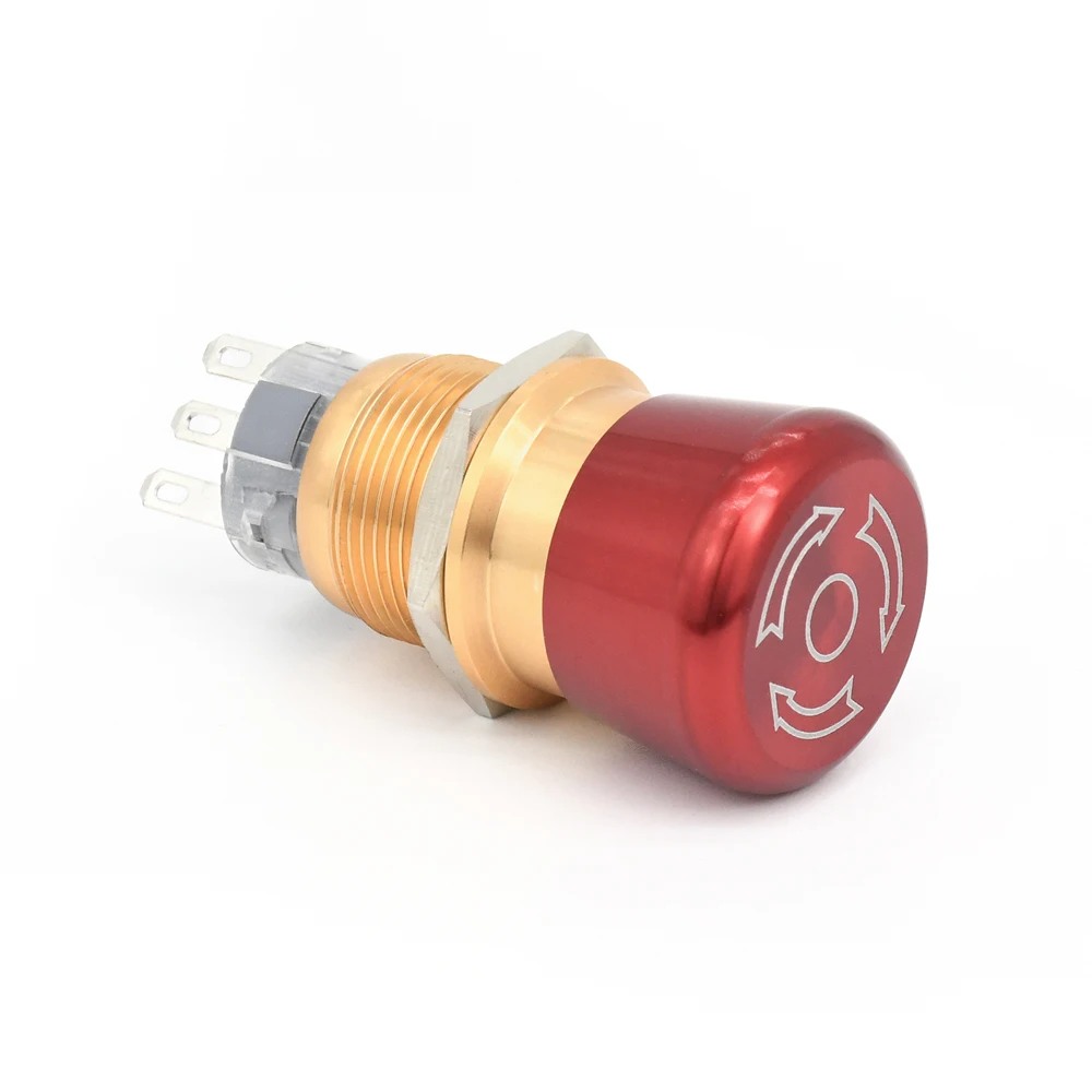 22mm emergency switch button  Mushroom head Rotary reset waterproof IP65 Gold shell 1NO 1NC Nickel plated brass HUSA