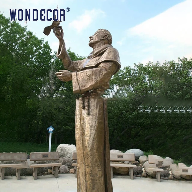 Customize life sized bronze statues of modern religious figures such as Saint Francis and a small bird