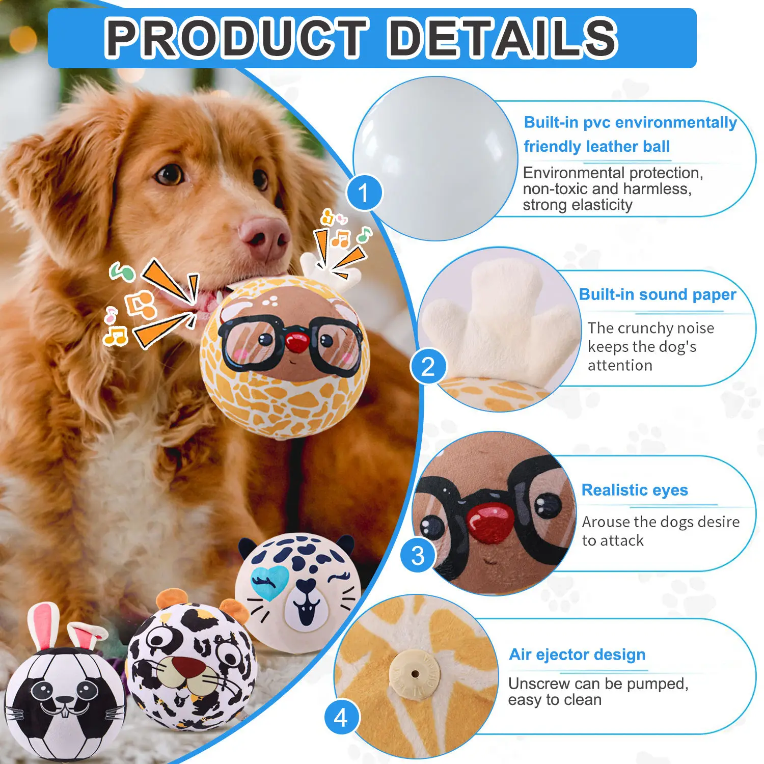 Dog Soft Bouncy Ball Squeaky Toy Ball  Interactive Dog Toy For Medium Small Pets Chewing And Fetching