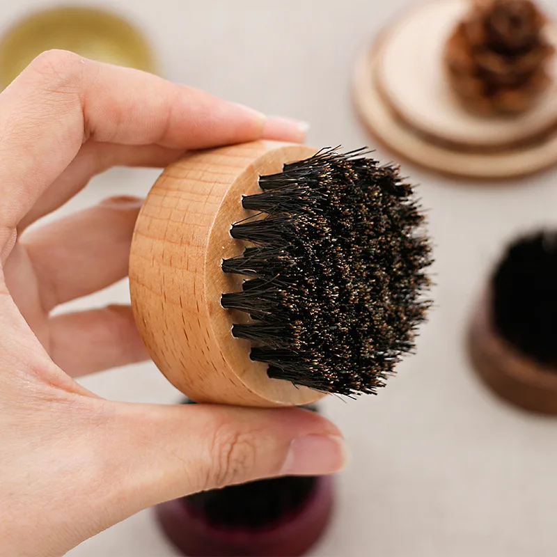 Wooden Small Round OEM Men Beard Brush Boar Bristle High Quality Wholesale Costom