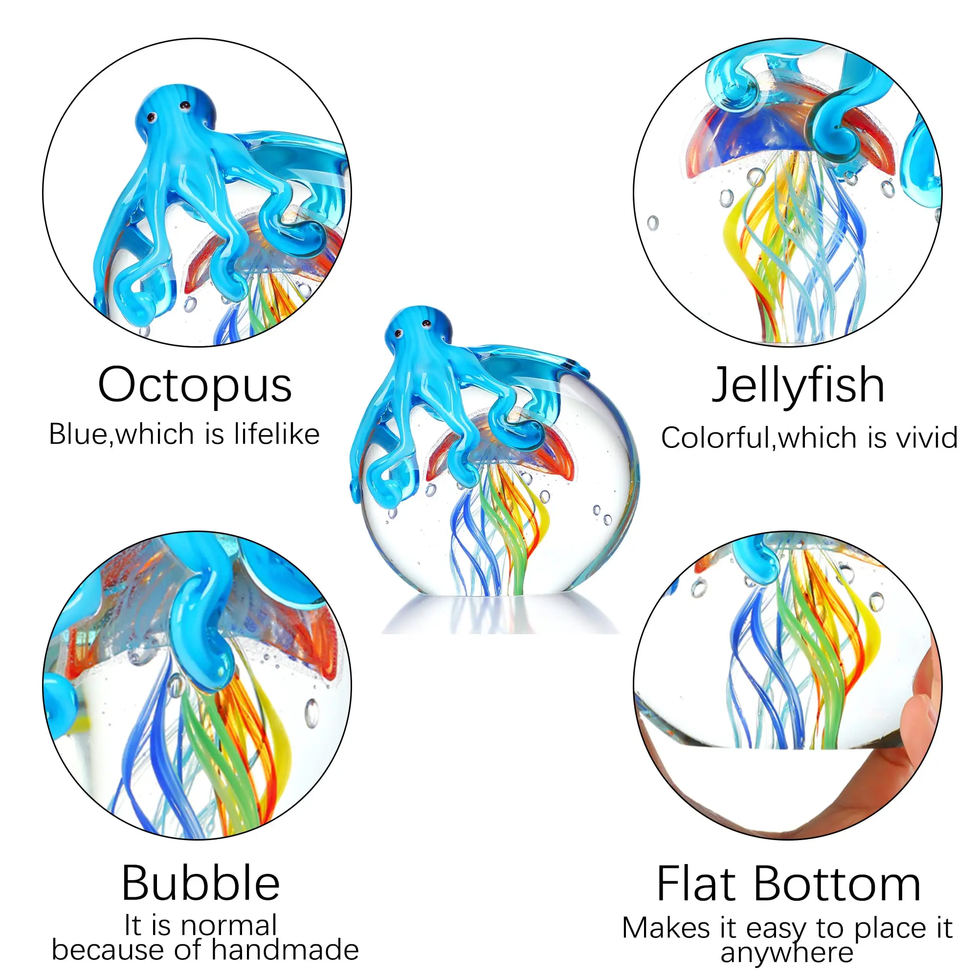 5inch Colorful Crystal Octopus and Jellyfish Collectible Sea Animal Artwork Sculpture Home Aquarium Decor