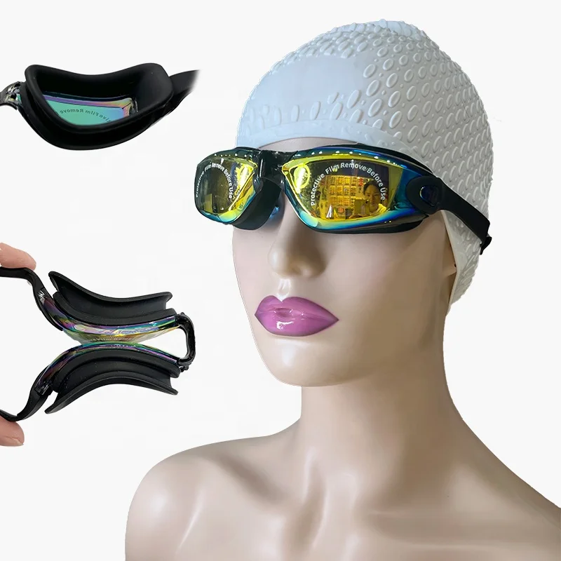 Professional Silicone Racing Goggle Gasket Eye Protection Summer Adult Anti Fog Anti UV Swim Goggles with Earplugs and Nose Clip