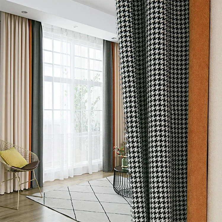 2022 New Nordic style customized stitching hit color shading light luxury high-end bedroom floor-to-ceiling curtain living room
