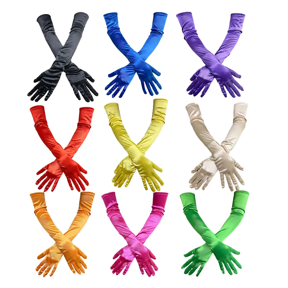 Wholesale 22 Inch 55cm Elbow Length Party Wedding Gloves Cosplay Long Stretchy Satin Gloves For Women